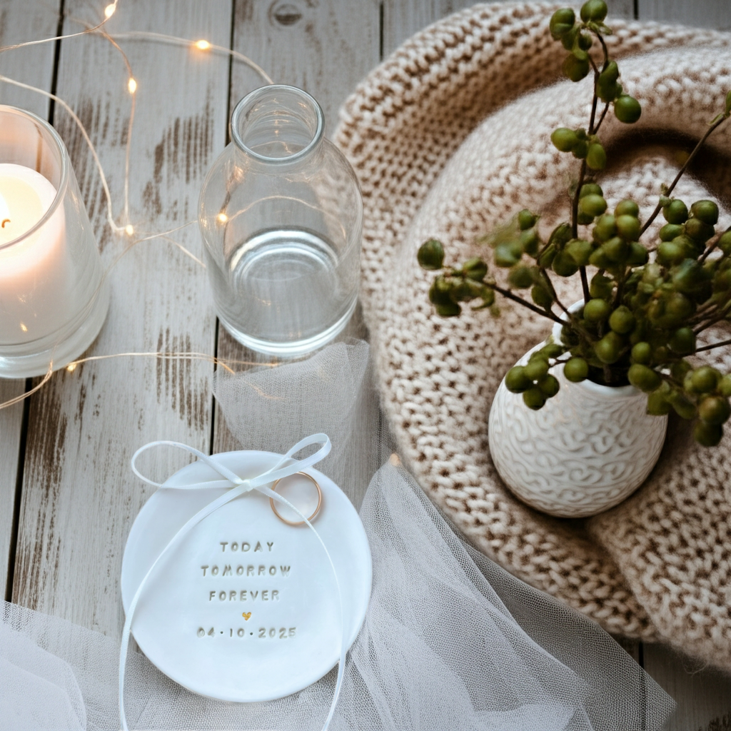 Ceramic ring dish / Schmuckschale – pure handmade design with emotional storytelling. Inspired by Pantone neutrals & modern bride aesthetic. Perfect for engagement, wedding flatlay, bridal shoot or vow box alternative. Real clay, crafted with soul and warmth. For bride & groom who love authentic craft and lasting beauty. #handmadegift #weddingmusthave #bridaldetails #bohostyle #modernwedding