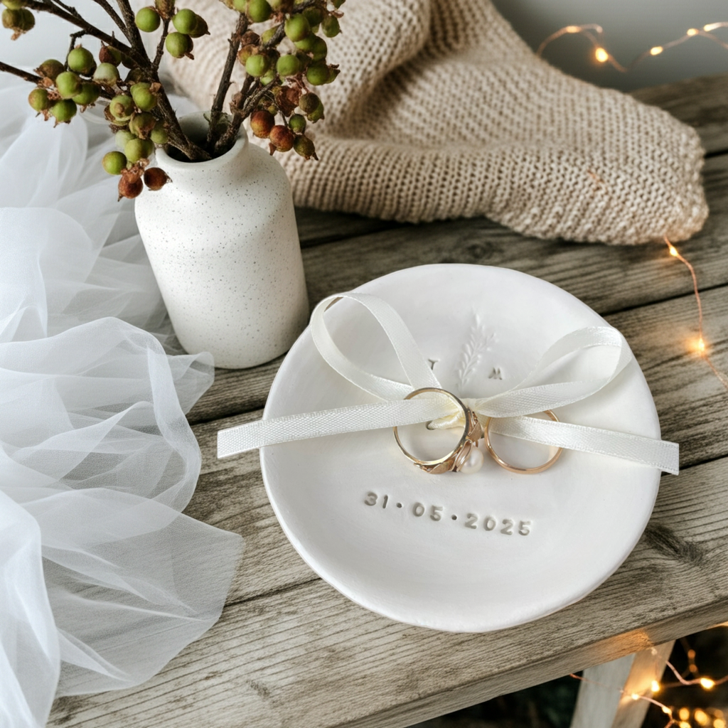 Hochzeitsschale aus Ton – echte Handarbeit trifft auf modernes Design. Perfekt als Ringschale, Schmuckschälchen oder Geschenk für die Braut. Schlicht, zeitlos, voller Bedeutung. Eine nachhaltige Alternative zur klassischen Ringbox, inspiriert von natürlichen Materialien und minimalistischer Ästhetik. #ringschale #hochzeitsidee #bohohochzeit #handmade #braut