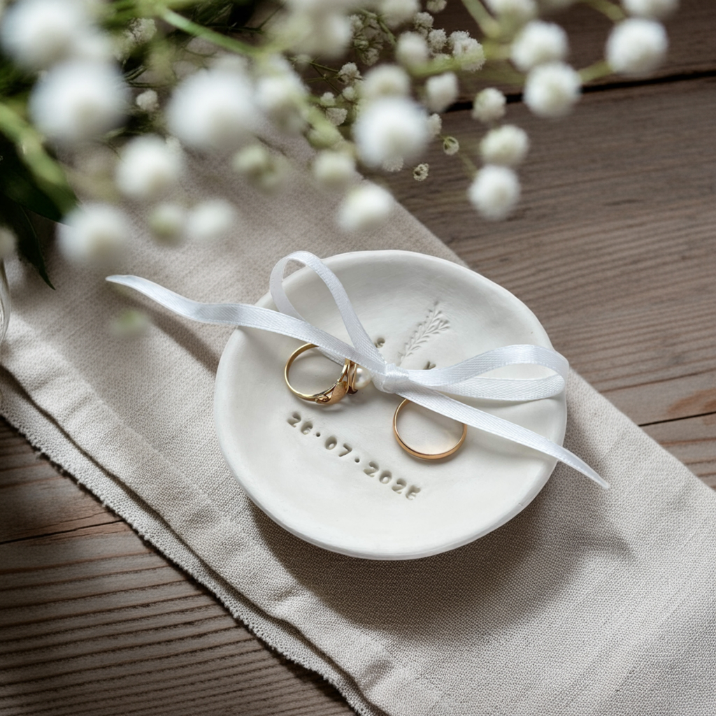 Handgefertigtes Hochzeitsschälchen mit Spruch was war. was ist. was kommt. – ein Symbol für Liebe und Beständigkeit. Aus echtem Ton, glasiert und gebrannt, mit optionaler Personalisierung. Für Hochzeiten, Verlobungen oder als Geschenk mit Bedeutung. Nachhaltig, langlebig, seit 2018 in Deutschland getöpfert. Boho-, Herbst- oder Fine-Art-Stil: dieses Stück trägt Erinnerungen, nicht nur Ringe.