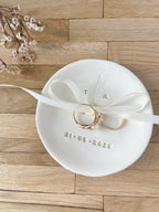 Boho Wedding Ring Dish handmade, rustic natural clay with floral imprint