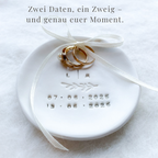 Organic boho ceramic ring dish, featuring two custom dates, ideal for rustic weddings