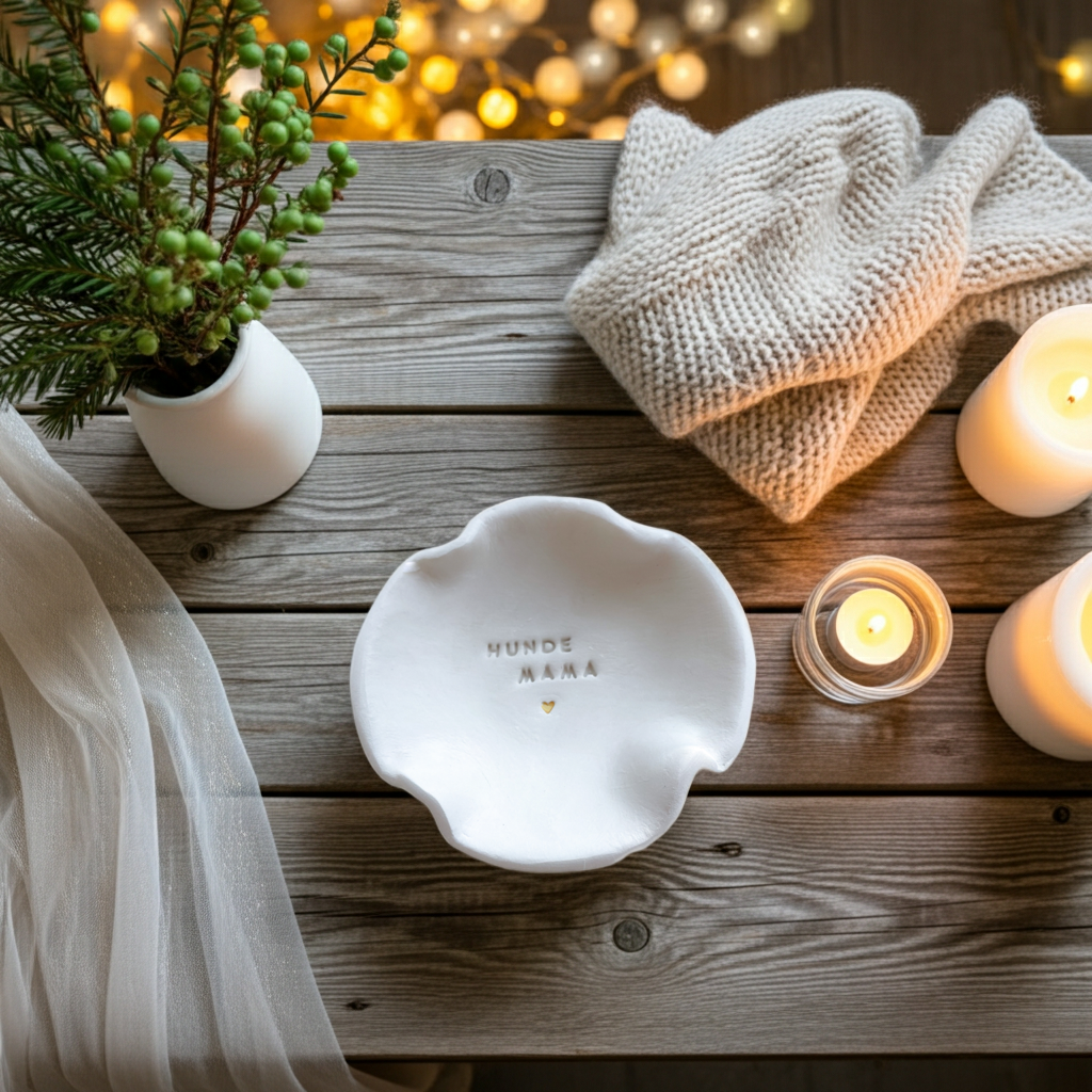 Handgemachte Keramikschale für Hundemamas und Dog Moms. Aus echtem Ton gefertigt, modern und organisch geformt. Ideal als kleine Ablage für Schmuck, Schlüssel oder Alltagskleinigkeiten und eine liebevolle Geschenkidee für Hundeliebhaberinnen. Perfekt für alle, die ihren Hund im Herzen tragen und hochwertige, natürliche Keramikstücke schätzen.