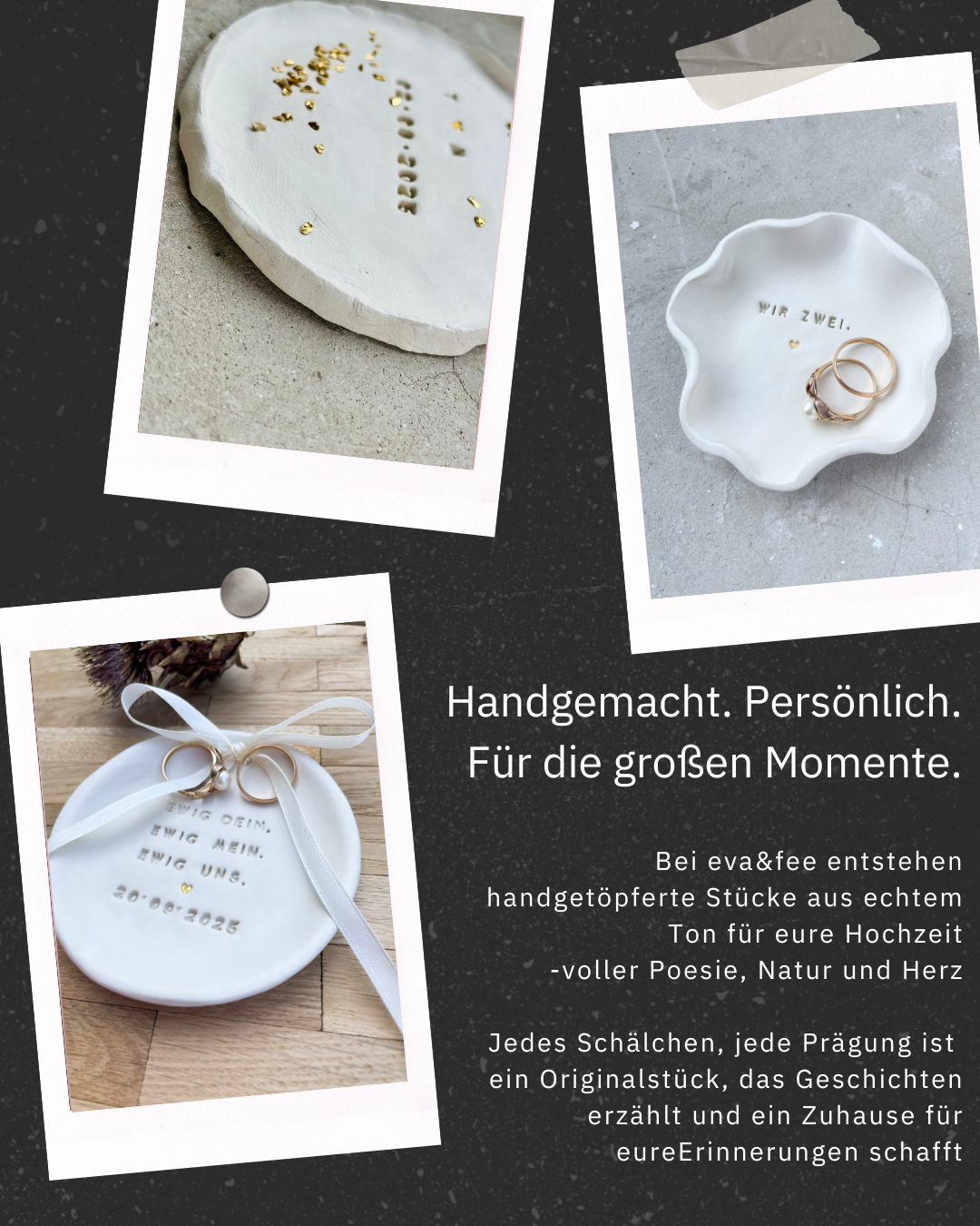 Ringbox und Ringkissen Alternative, besonderes GEschenk für bride to be oder JGA und Verlobung. Handgemacht aus echtem Ton als Ringschale zur Trauung und kirchliche Hochzeit