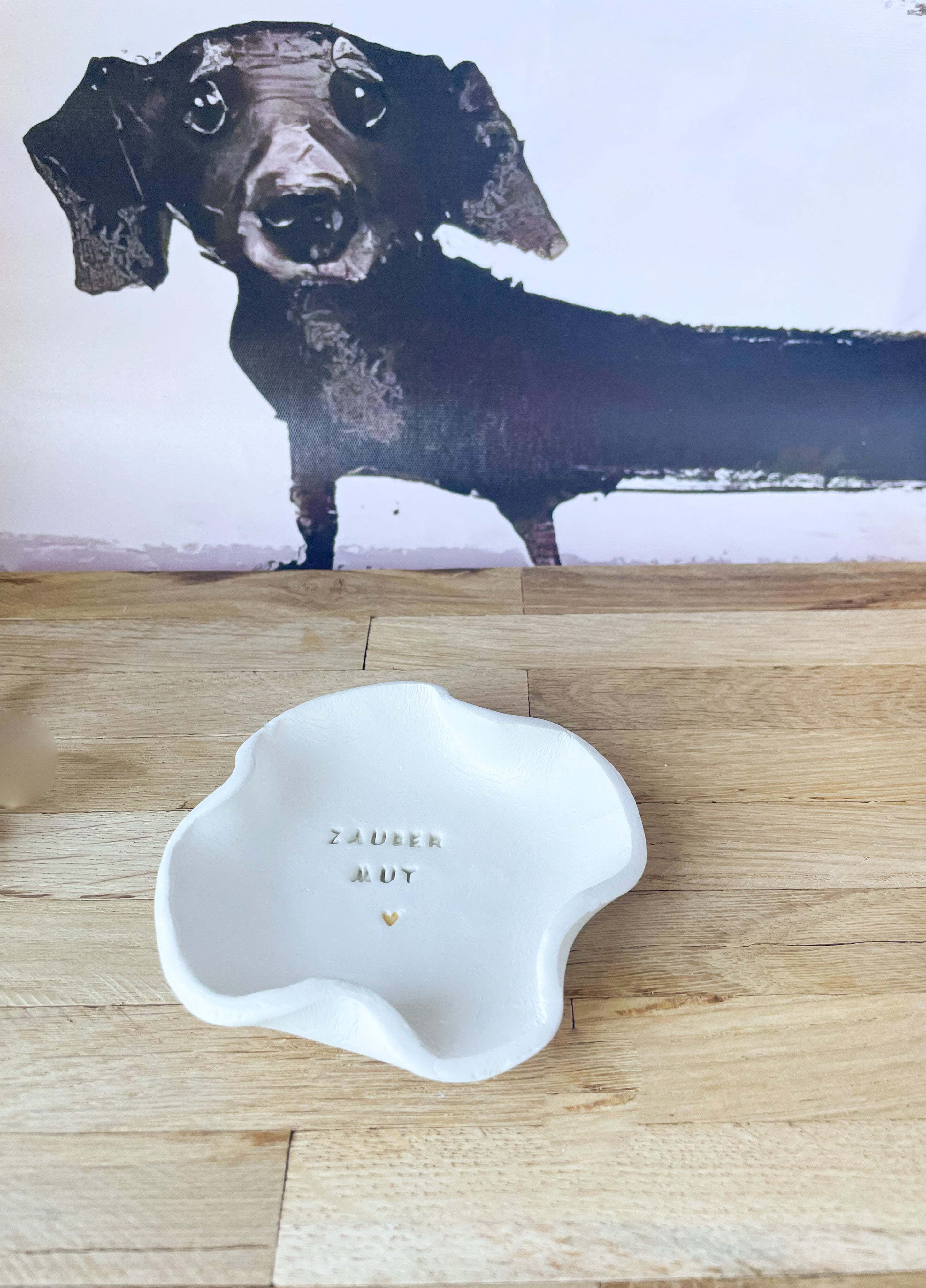 Kindermutmacher Schale mit pädagogischer Botschaft | für Glückssteine & Zauber-Schätze | personalisierbar | handgefertigt aus echtem Ton