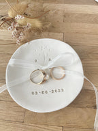 Romantisches Ringschälchen Keramik, Hochzeit, Herz, Initialen, Datum, Ringkissen Alternative, handgemacht, Geschenk Brautpaar, freie Trauung.

