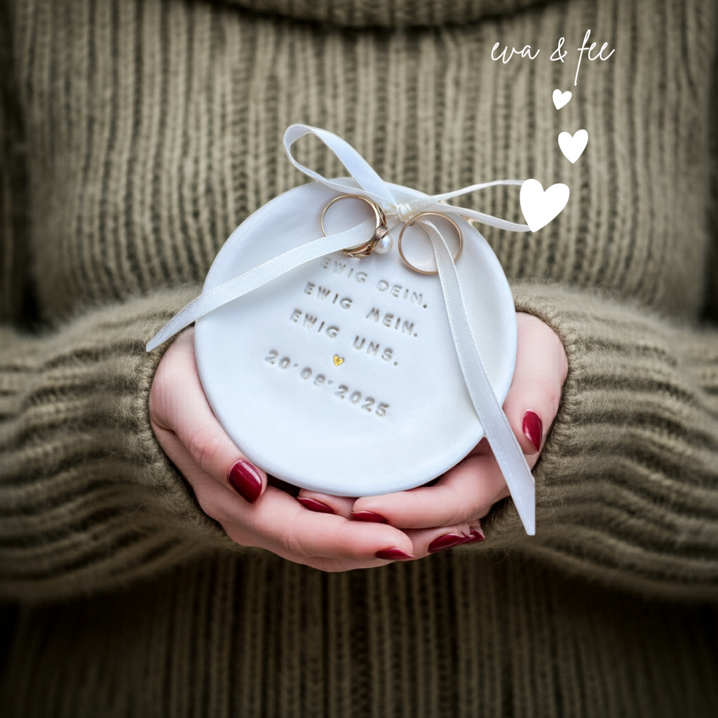 Ringschale mit Zitat und Personalisierung für eure Hochzeit oder freie Trauung aus Keramik, außergewöhnlich und besonderes Unikat als Einzelstück als Geschenk