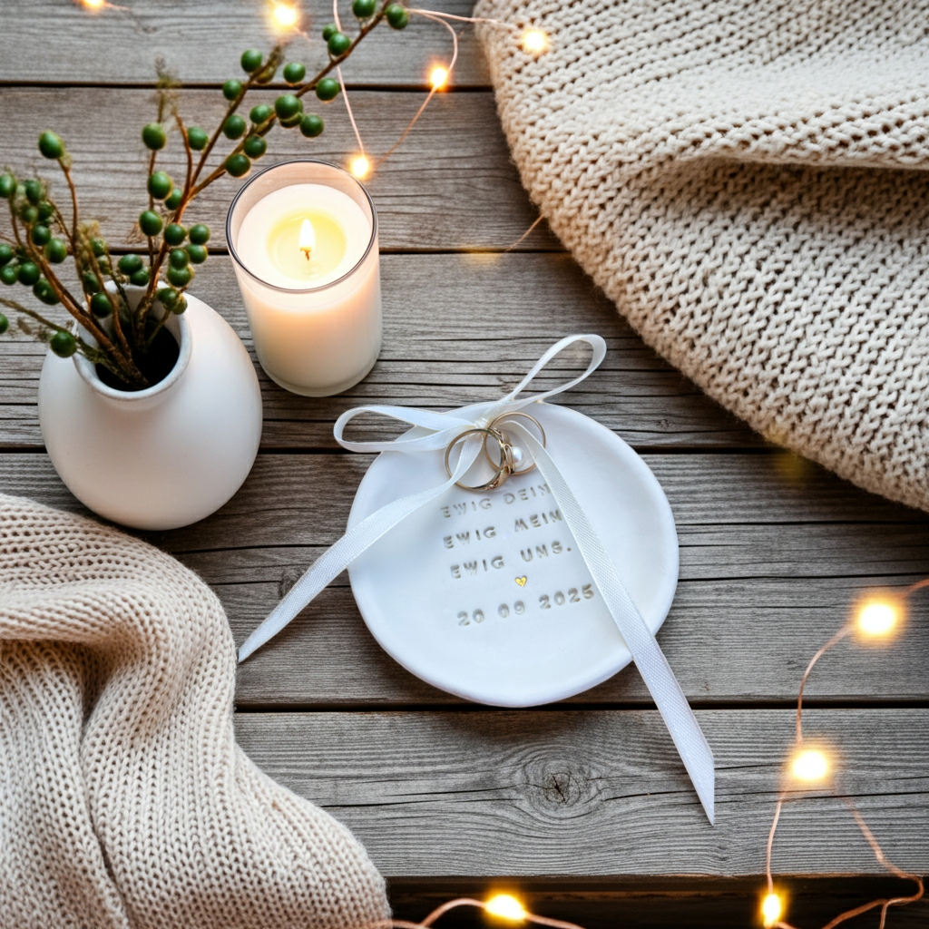 Handgemachtes Keramikschälchen aus echtem Ton, gefertigt im Saarland. Jedes Stück entsteht einzeln, wird geformt, gebrannt und sorgfältig glasiert – kein Plotter, kein Laser, nur echtes Handwerk. Ideal als Ringschale, Schmuckablage oder kleine Erinnerung für besondere Momente. Nachhaltig, langlebig und stilvoll – ein Unikat mit Herz. Beliebt auf TikTok, Pinterest und Instagram als handmade wedding ring dish und aesthetic home decor.