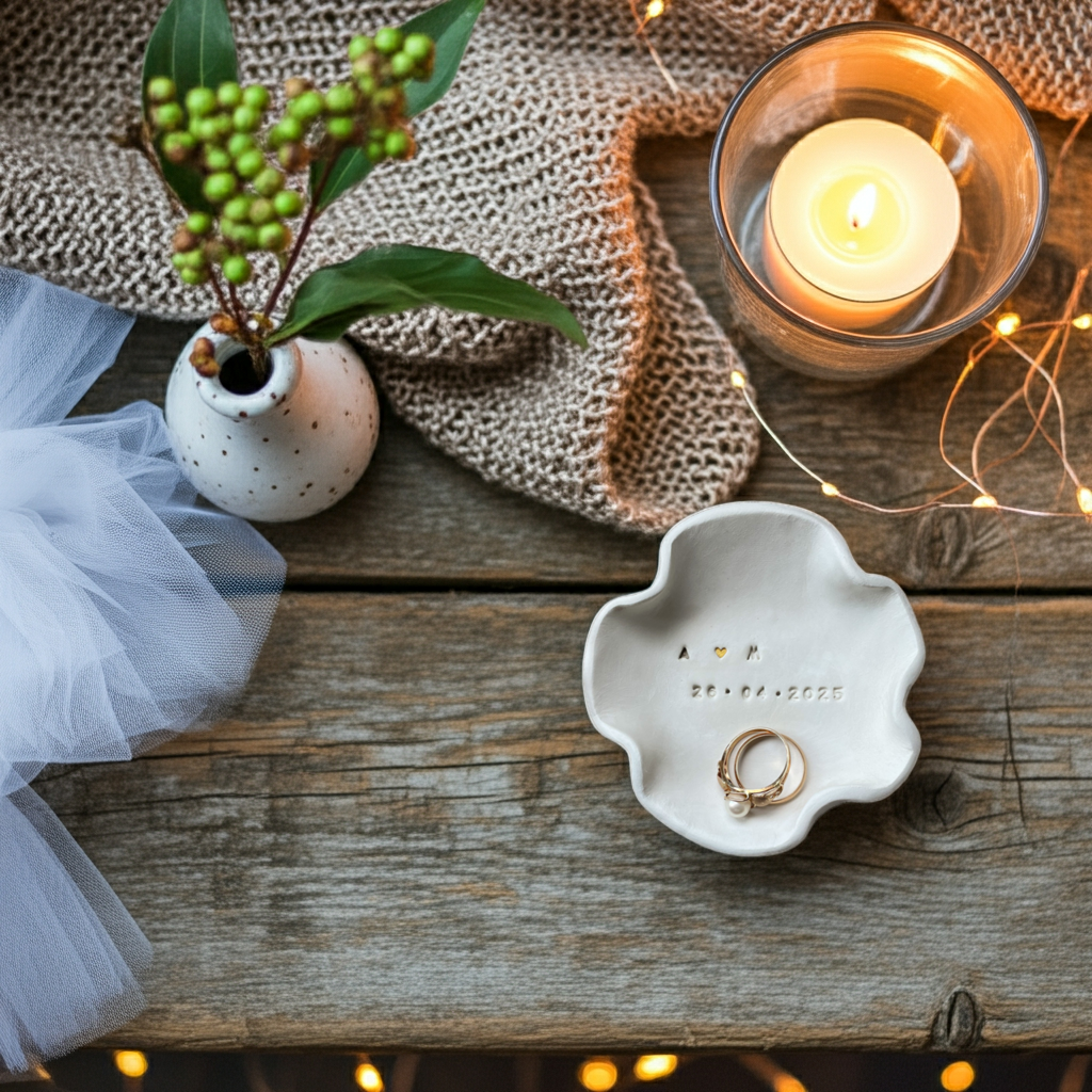 Minimal handmade Ringschale / jewelry bowl – Pantone inspired neutral vibe for modern weddings. Elegant, authentic & crafted with heart. Ideal as ring box alternative, bridal flatlay highlight or anniversary gift. For brides who love clean design, emotion & handmade quality. Timeless symbol of connection & craft. #handmadewedding #modernbride #bohowedding #pantonevibes #bridaldetails