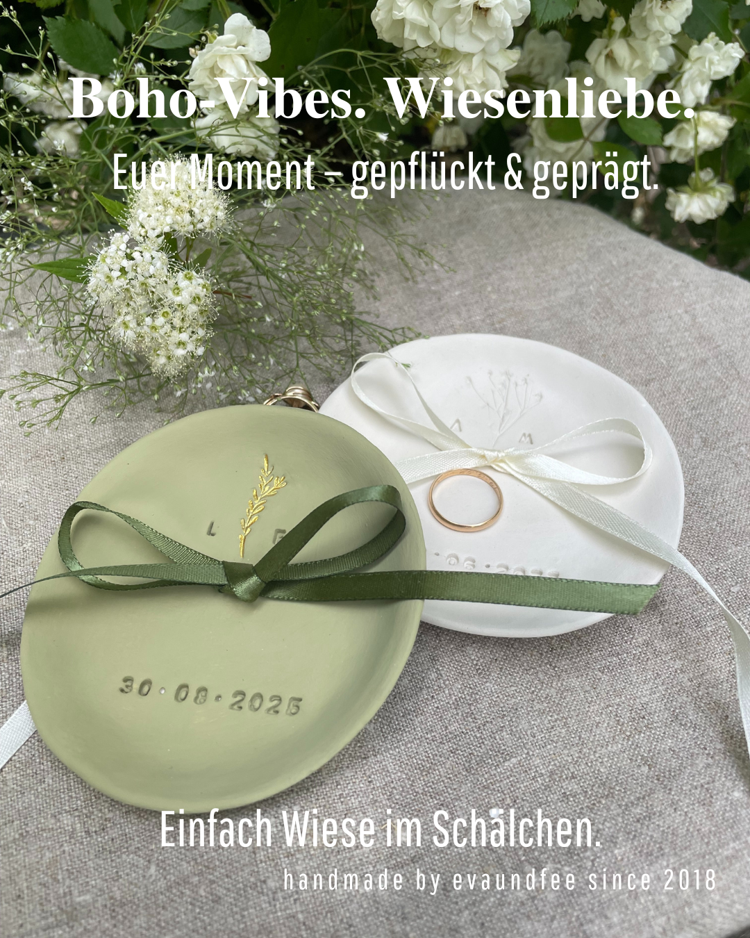 Ringschale Hochzeit | Initialen, Datum & Trockenblumen