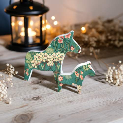 Handgemachte Dala Pferde aus Keramik mit Wildblumen Muster als süßes Geschenk oder Mitbringsel für Perdefreunde, Tierfreunde, Skandi Living und Lieblingsmenschen. Süß zum Geburtstag als Geschenkidee für Mamas und Freundinnen.