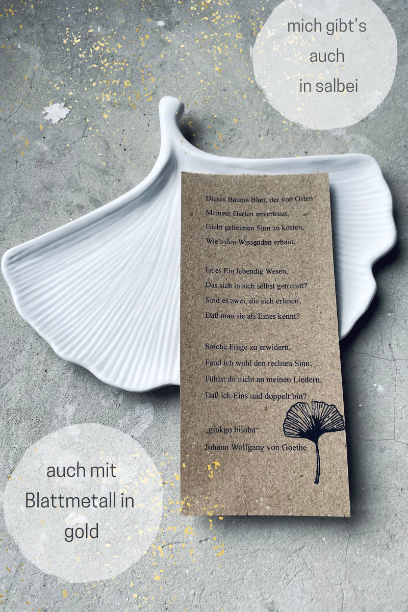 Schmuckschale BOOKLOVER Collection : Ginkgo Biloba – Große Literarische Keramikschale mit Goethe- Gedicht | book lover gift