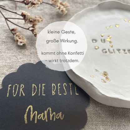 GLITZERSTÜCK: Handgetöpfertes rustikales Tonschälchen mit Gold - Nuggets | personalisierbar mit Namen
