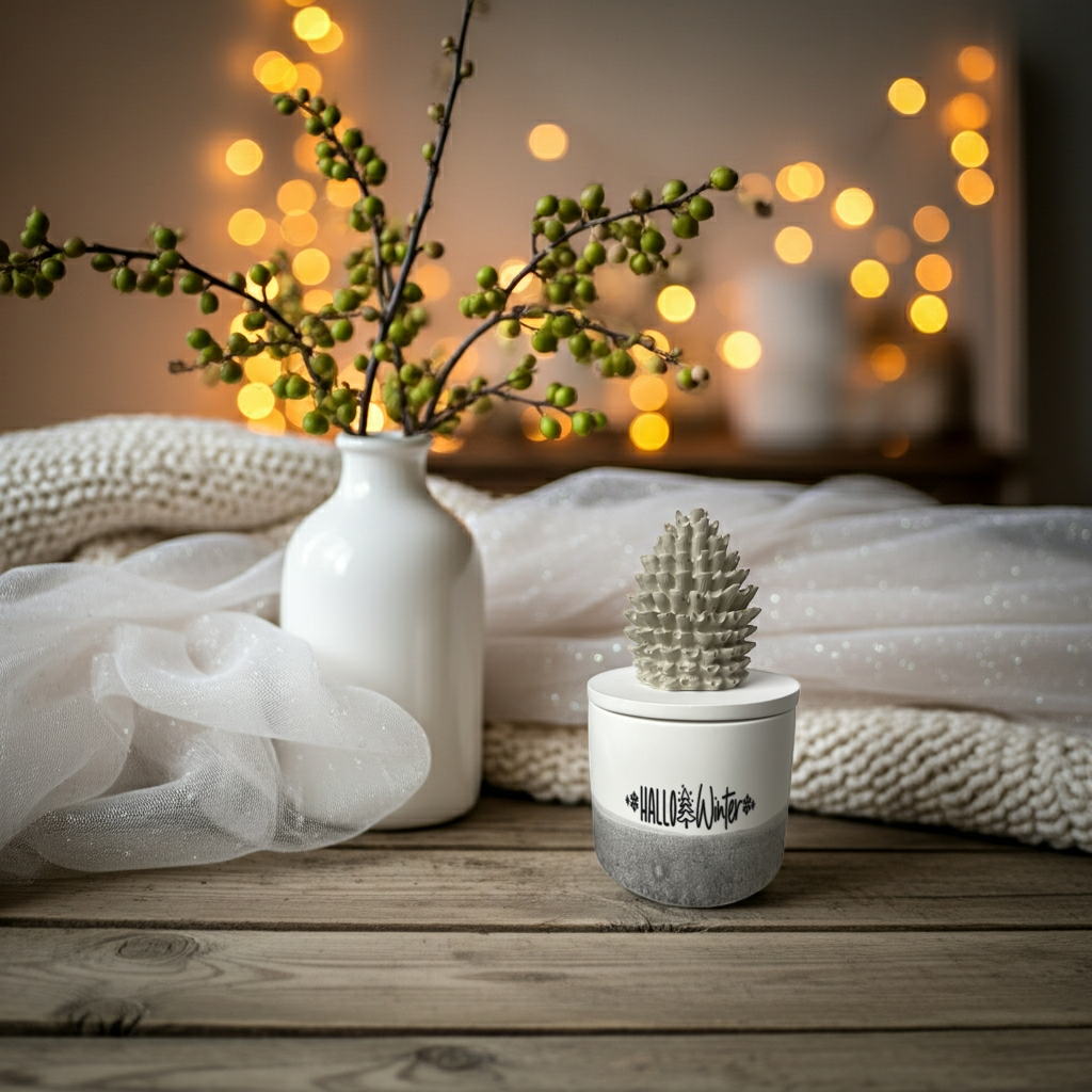 Winter-Dose „Hallo Winter“ – Dip Dye Anthrazit & Keramikzapfen (Einzelstück)