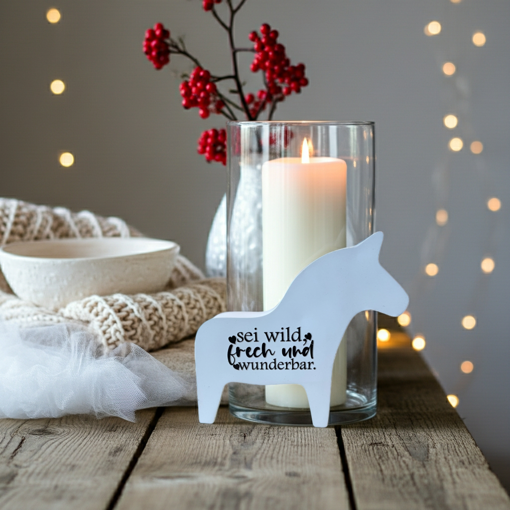 XXL Dala Pferd aus Keramik mit Schriftzug (Einzelstück) | Skandi Geschenkidee für Lieblingsmenschen | Deko für Zuhause, Kinderzimmer und Pferdefreunde