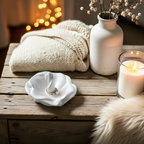 Keramik-Ringhalter in Hibiskusform, handgegossen und in ruhigem Beigeton. Die Mitte der Blüte ist leicht erhöht und hält Eheringe oder Verlobungsringe sicher. Die Schale eignet sich als Hochzeitsdetail, Ringdisplay für Fotos oder als dekorative Schmuckablage im Alltag. Modernes, zeitloses Design, inspiriert von floralen Formen und minimalistischer Wohnästhetik. Ein kleines, stilvolles Geschenk für Schmuckliebhaber.