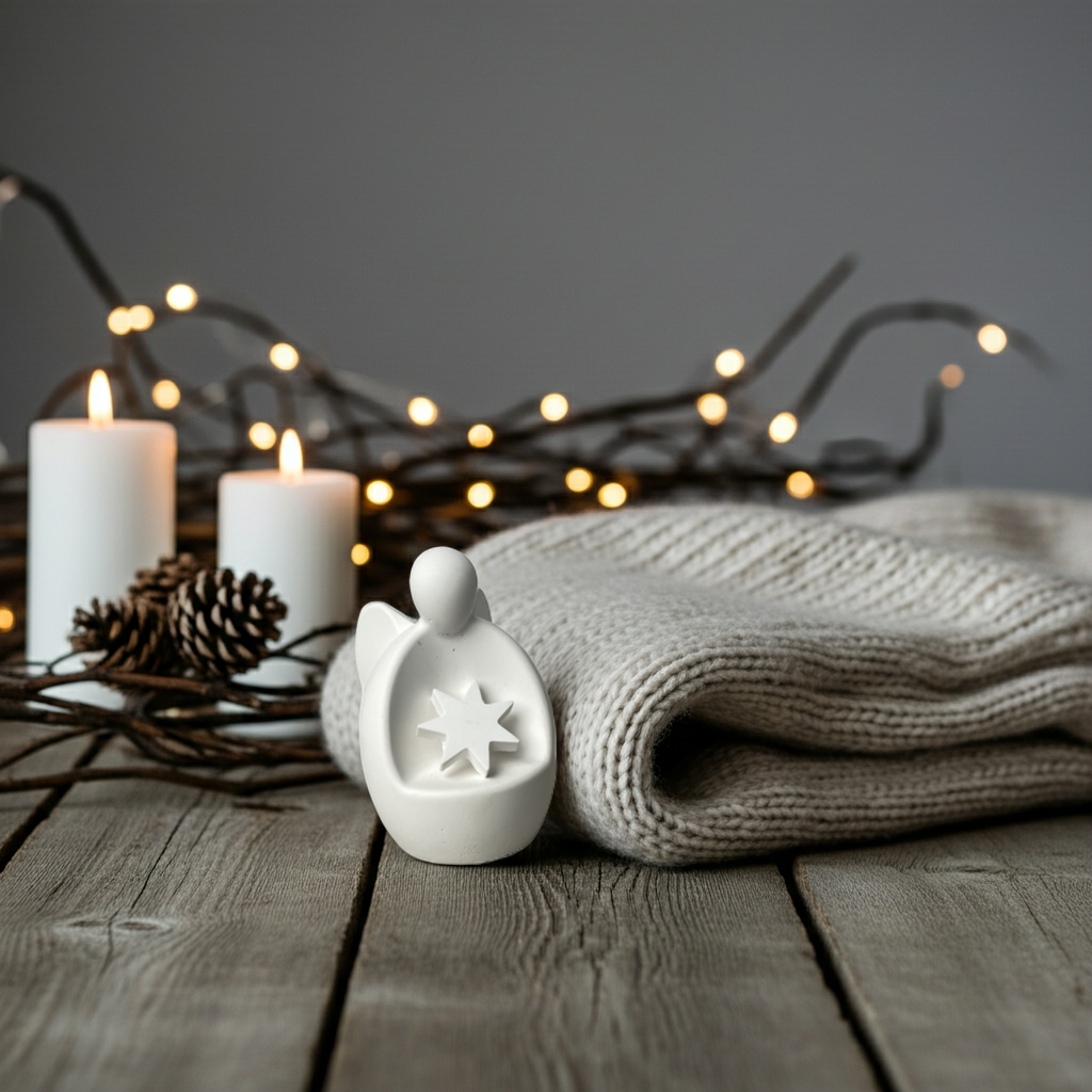 Moderner Weihnachtsengel aus Keramik mit abnehmbarem Stern | Handmade Winterdeko |