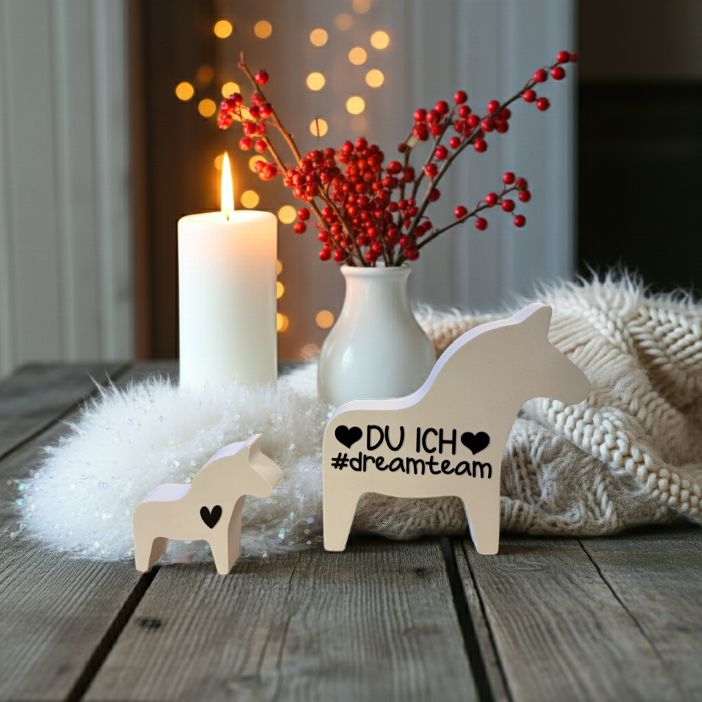 Dala Pferde aus Keramik mit Schriftzug (Einzelstück)| Skandi Geschenkidee für Lieblingsmenschen | Deko für Zuhause, Kinderzimmer und Pferdefreunde