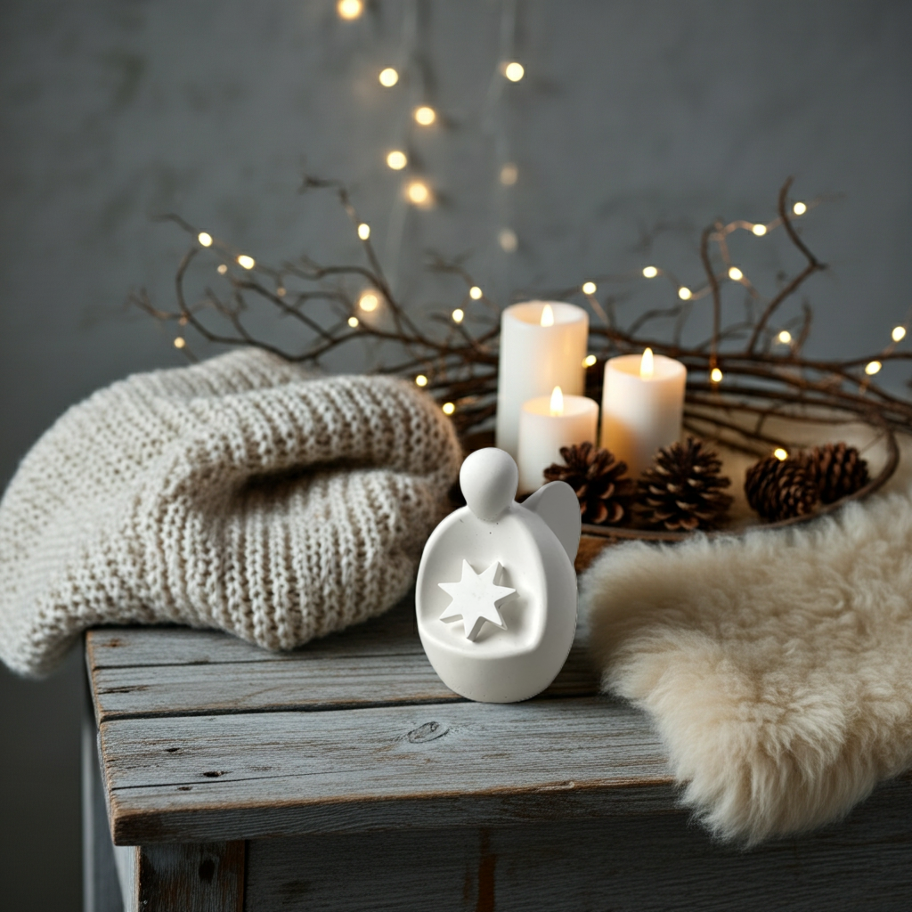 Moderner Weihnachtsengel aus Keramik mit abnehmbarem Stern | Handmade Winterdeko |