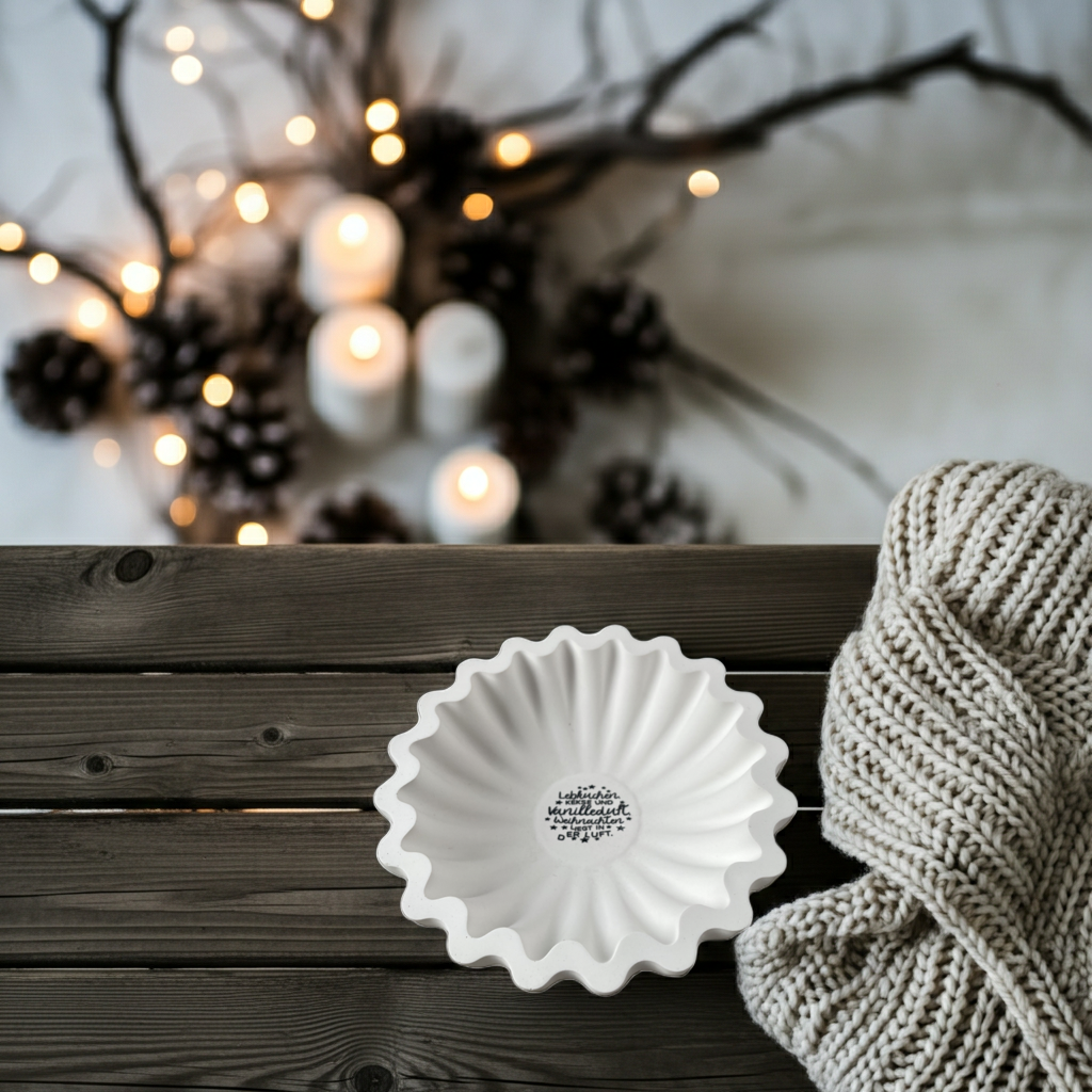 Große Winter Rillenschale aus Keramik | moderne Weihnachtsdeko