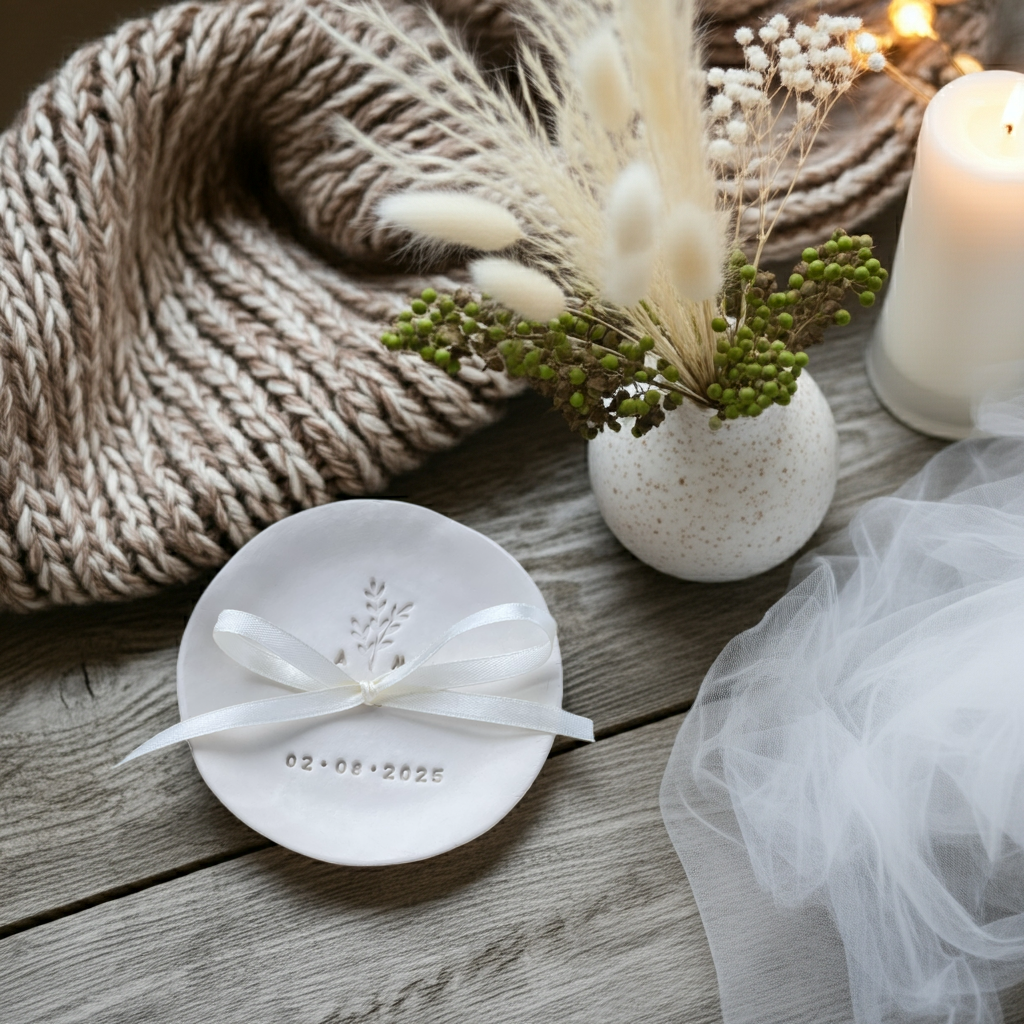 Keramikschälchen für eure Ringe – handgemacht, schlicht und stilvoll. Ein emotionales Detail für Hochzeit, Verlobung oder Jahrestag. Jeder Abdruck, jede Prägung erzählt von Liebe und Verbundenheit. Ideal als Ringkissen-Ersatz, Hochzeitsgeschenk oder Erinnerungsstück für besondere Momente. #hochzeit #brautpaar #ringschale #handgemacht #verlobung