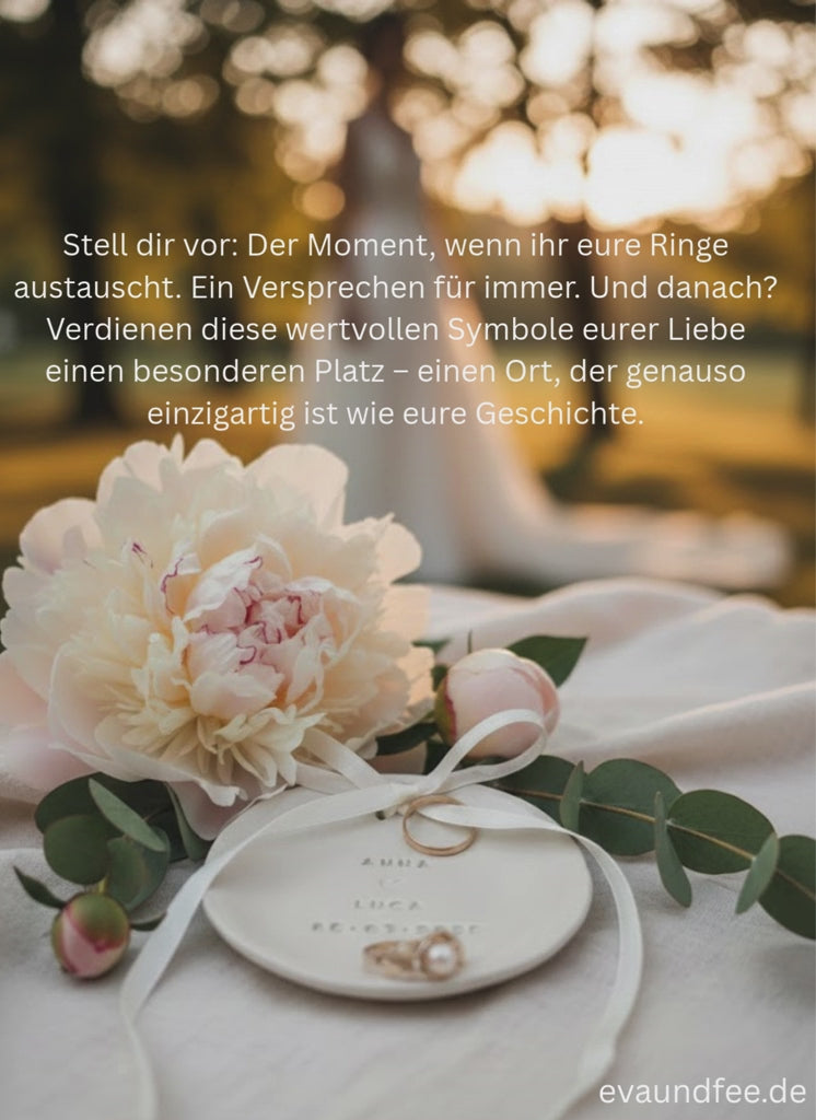 EWIG DEIN: Zauberhafte, romantische Ringschale mit Zitat, Miniherz und Datum