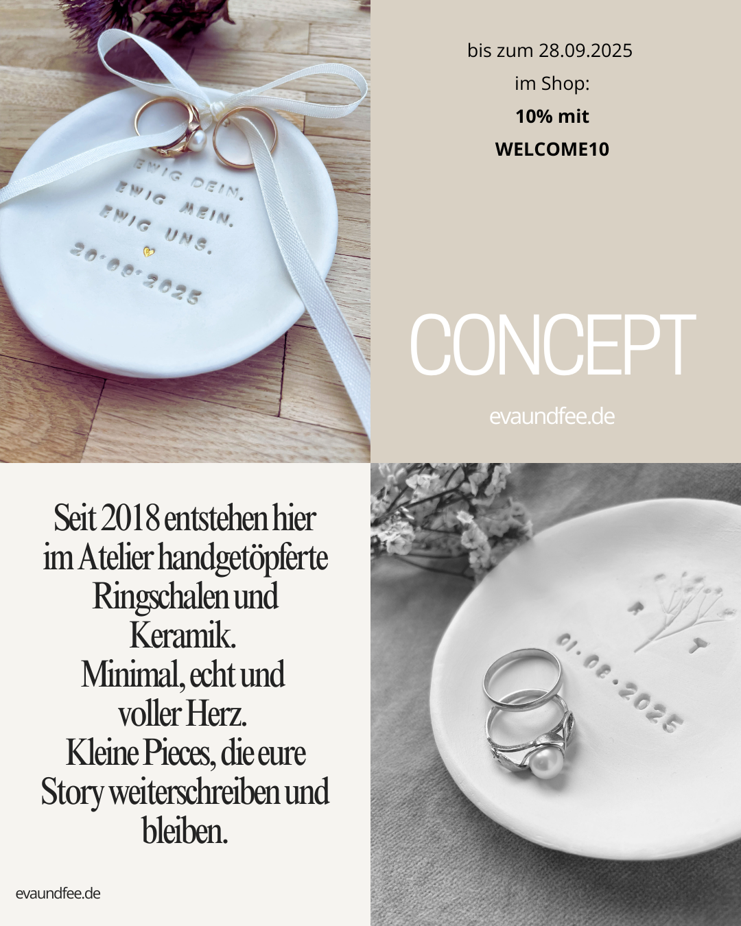 Boho- Ringschale mit Initialen, Datum & mittlerem Zweig | individuell personalisiert und handgetöpfert