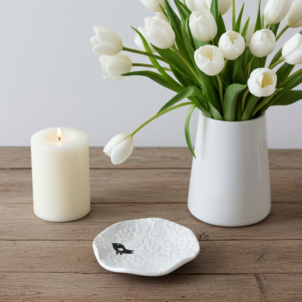 Weiße Servierschale mit Vogel Motiv aus Keramik für die festliche Tischdekoration am Ostersonntag, als Geschenk für Lieblingsmenschen oder als süße Dekoration im Frühling