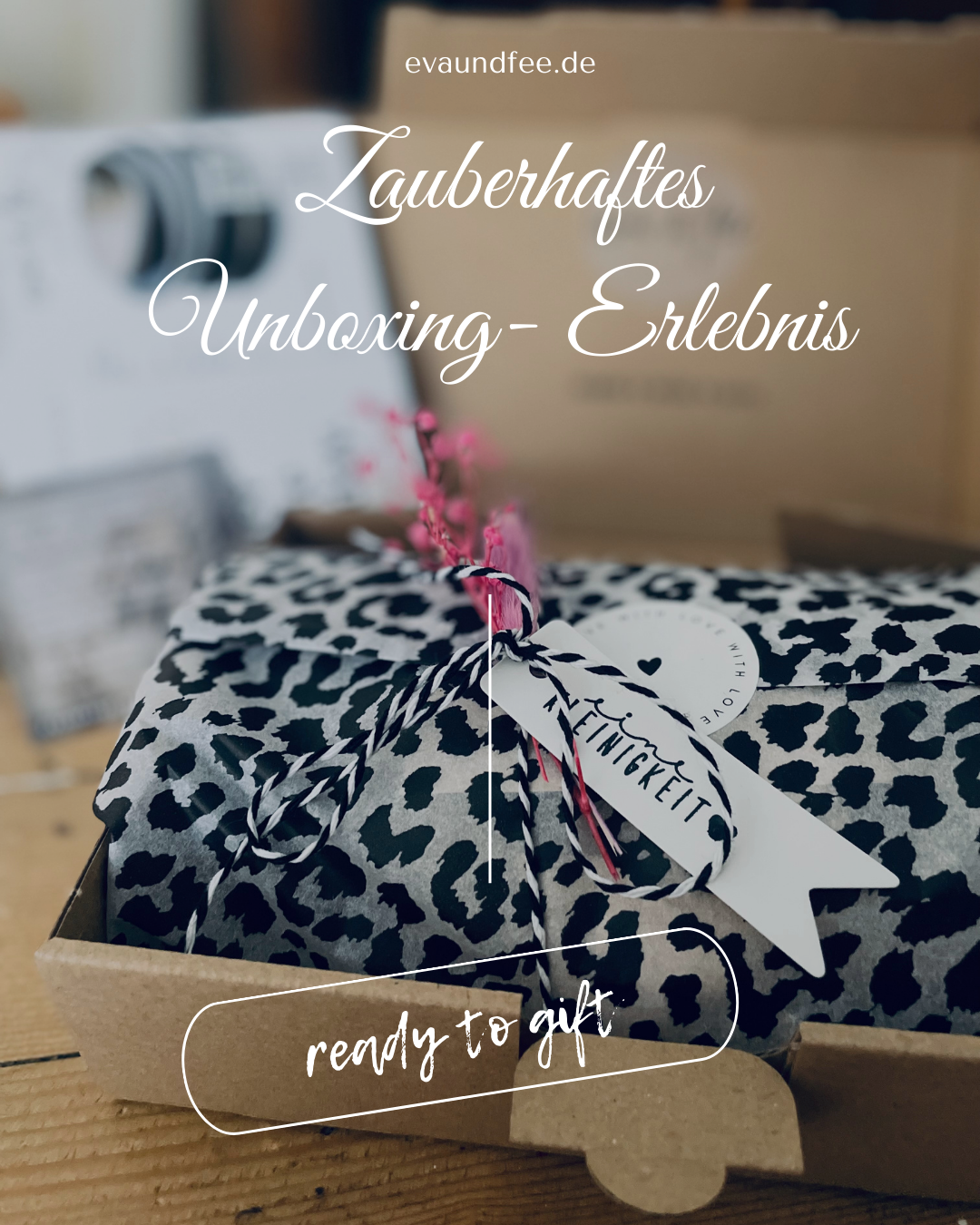 zauberhaftes unboxing erlebnis für eure BEstellung. Perfekt als GEschenk für Lieblingsmenschen und besondere Anlässe. Mit Seidenpapier im Leoparden Muster und Trockenblumen